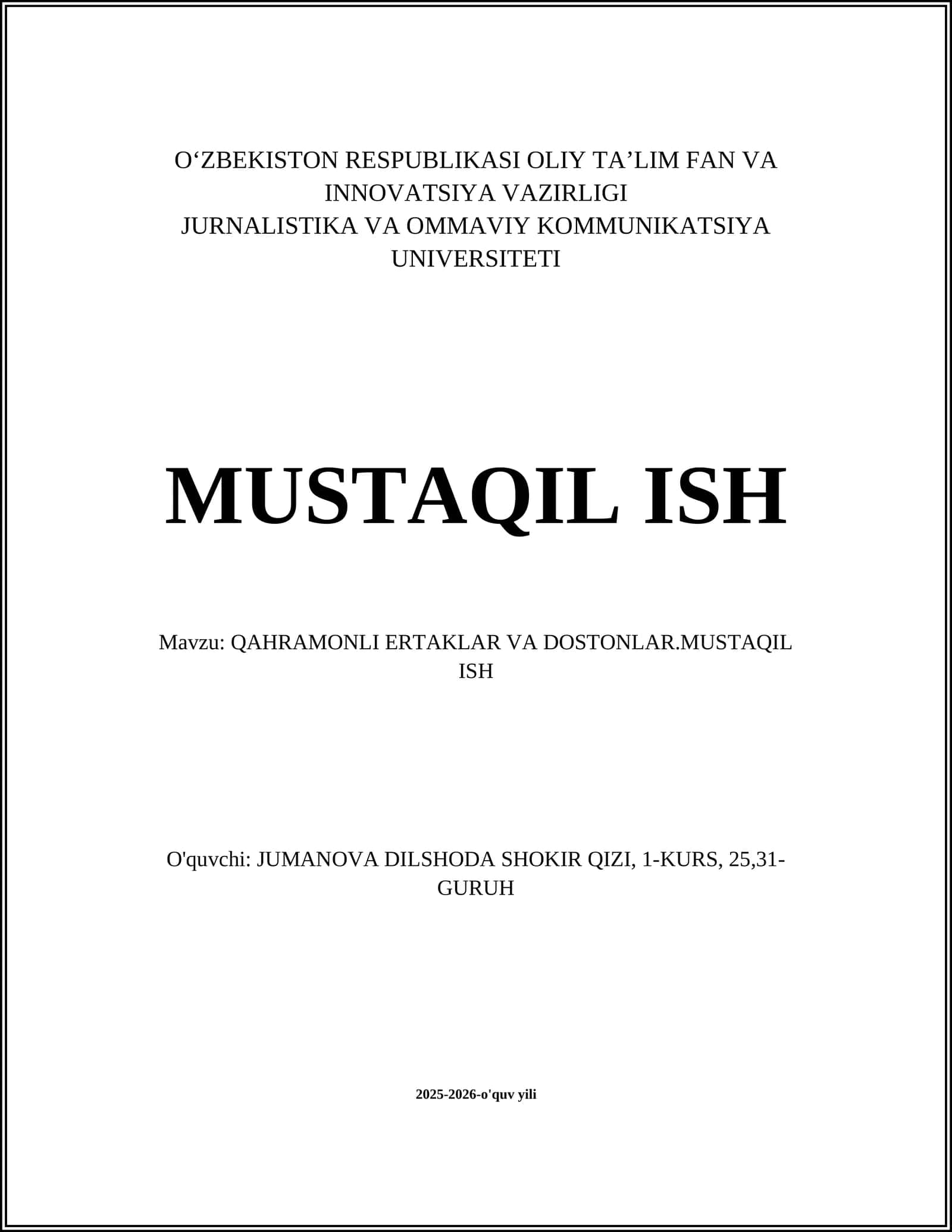 QAHRAMONLI ERTAKLAR VA DOSTONLAR