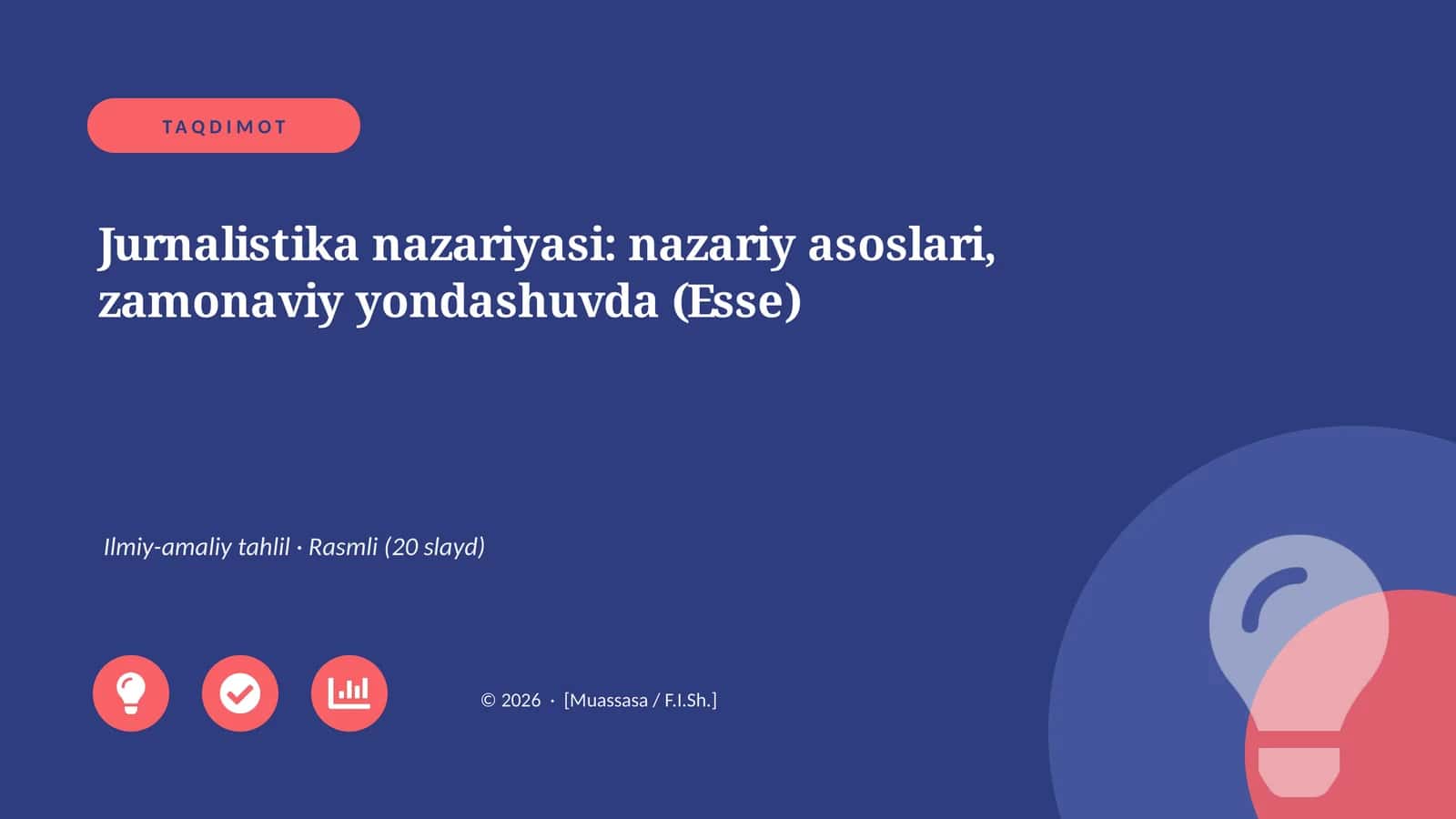 Jurnalistika nazariyasi: nazariy asoslari, zamonaviy yondashuvda (Esse)