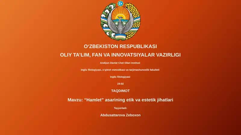“Hamlet” asarining etik va estetik jihatlari