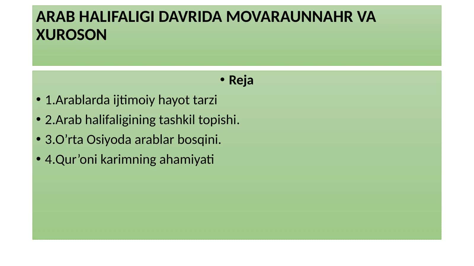ARAB HALIFALIGI DAVRIDA MOVARAUNNAHR VA XUROSON