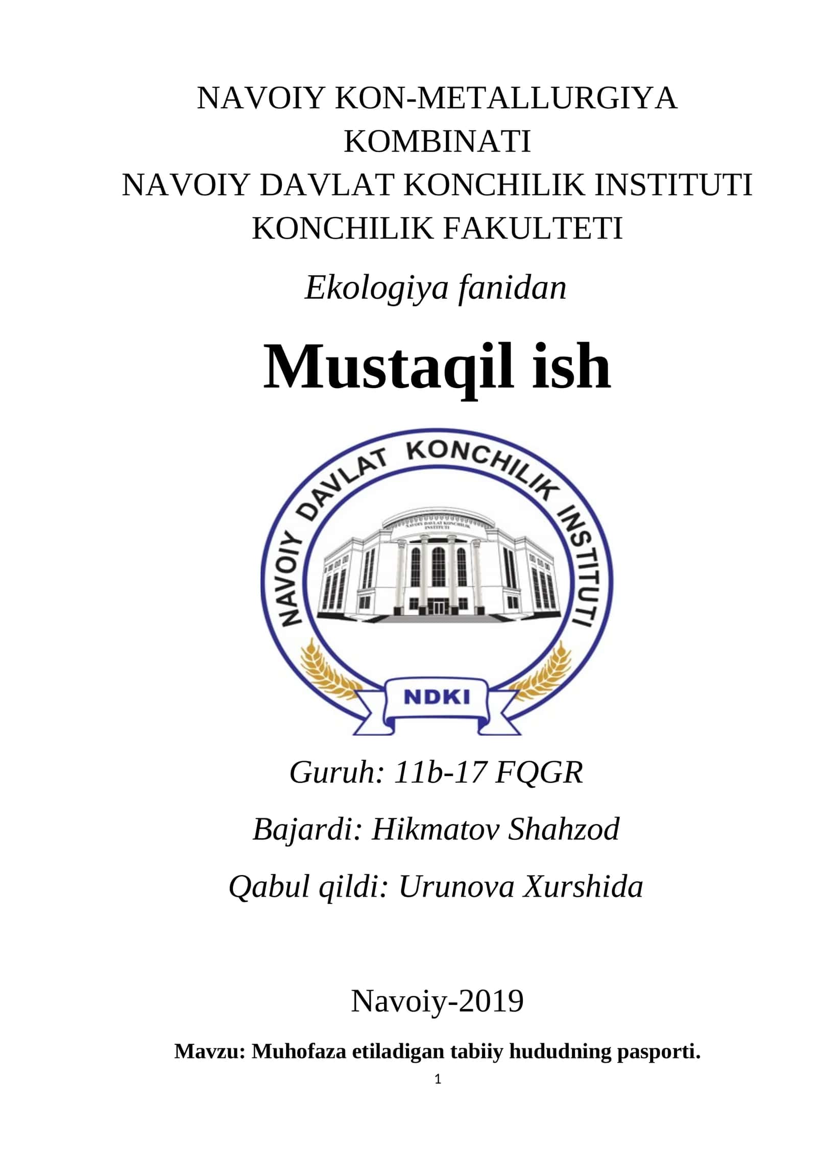 Muhofaza etiladigan tabiiy hududning pasporti.