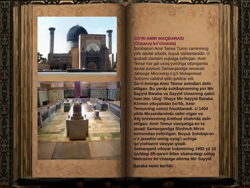 GO’RI AMIR MAQBARASI(Oqsaroy ko’chasida)