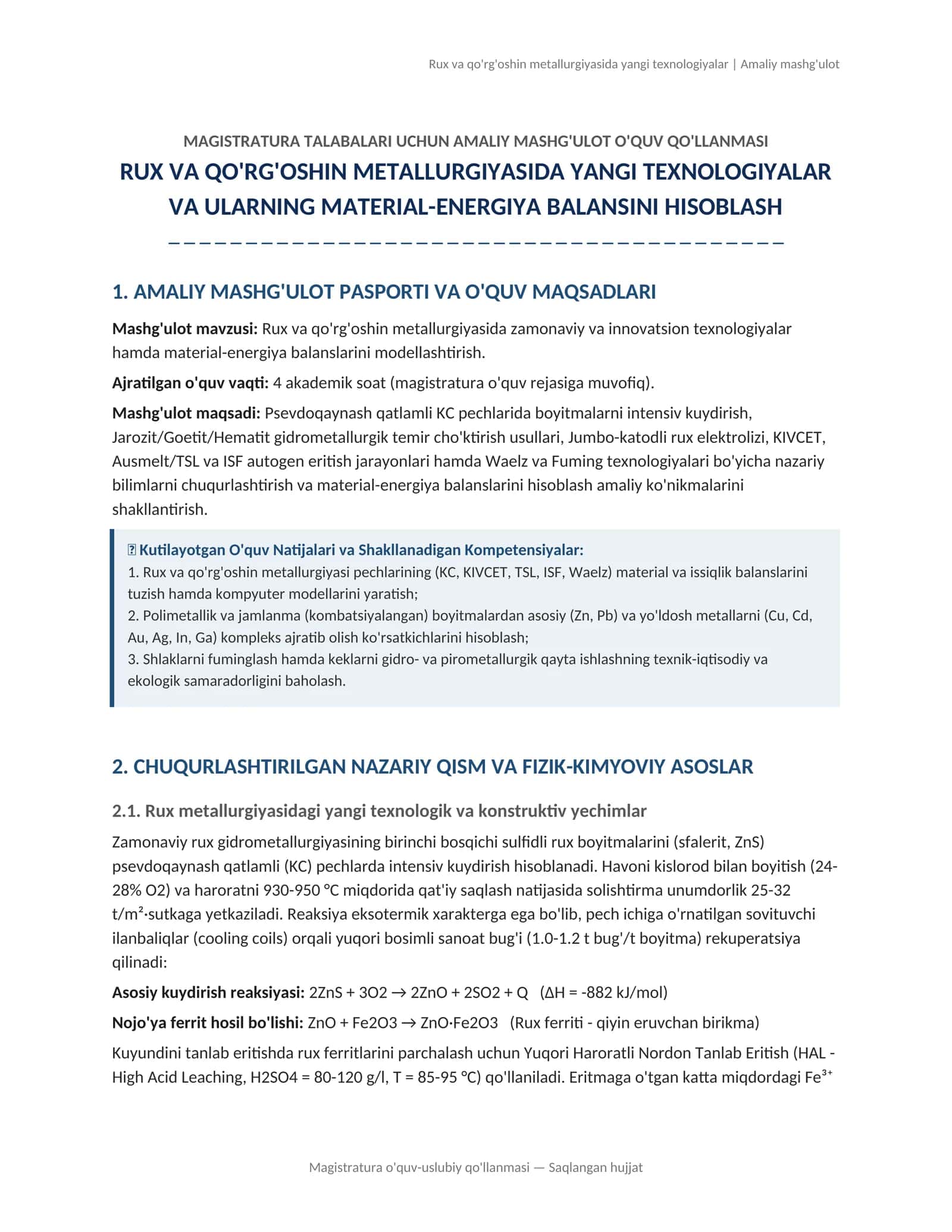 MAGISTRATURA TALABALARI UCHUN AMALIY MASHG'ULOT O'QUV QO'LLANMASI