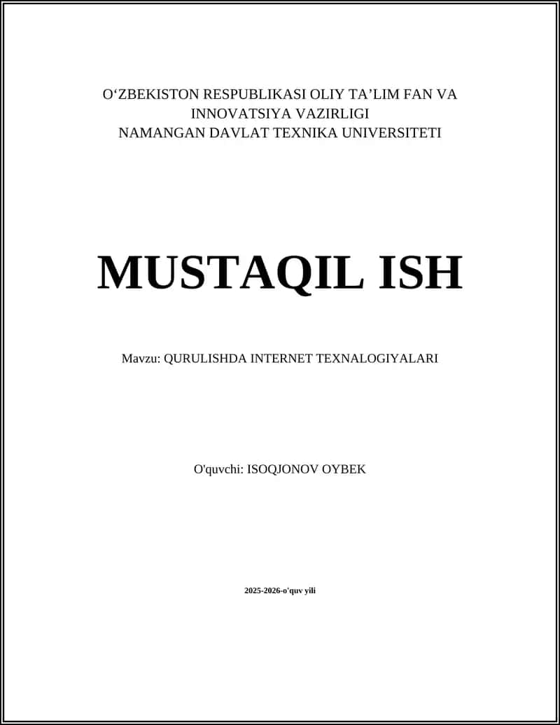 Qurilishda Internet of Things (IoT) texnologiyalari va aqlli binolar