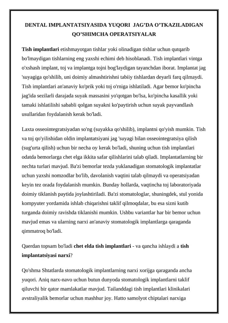 Dental implantatsiyasi