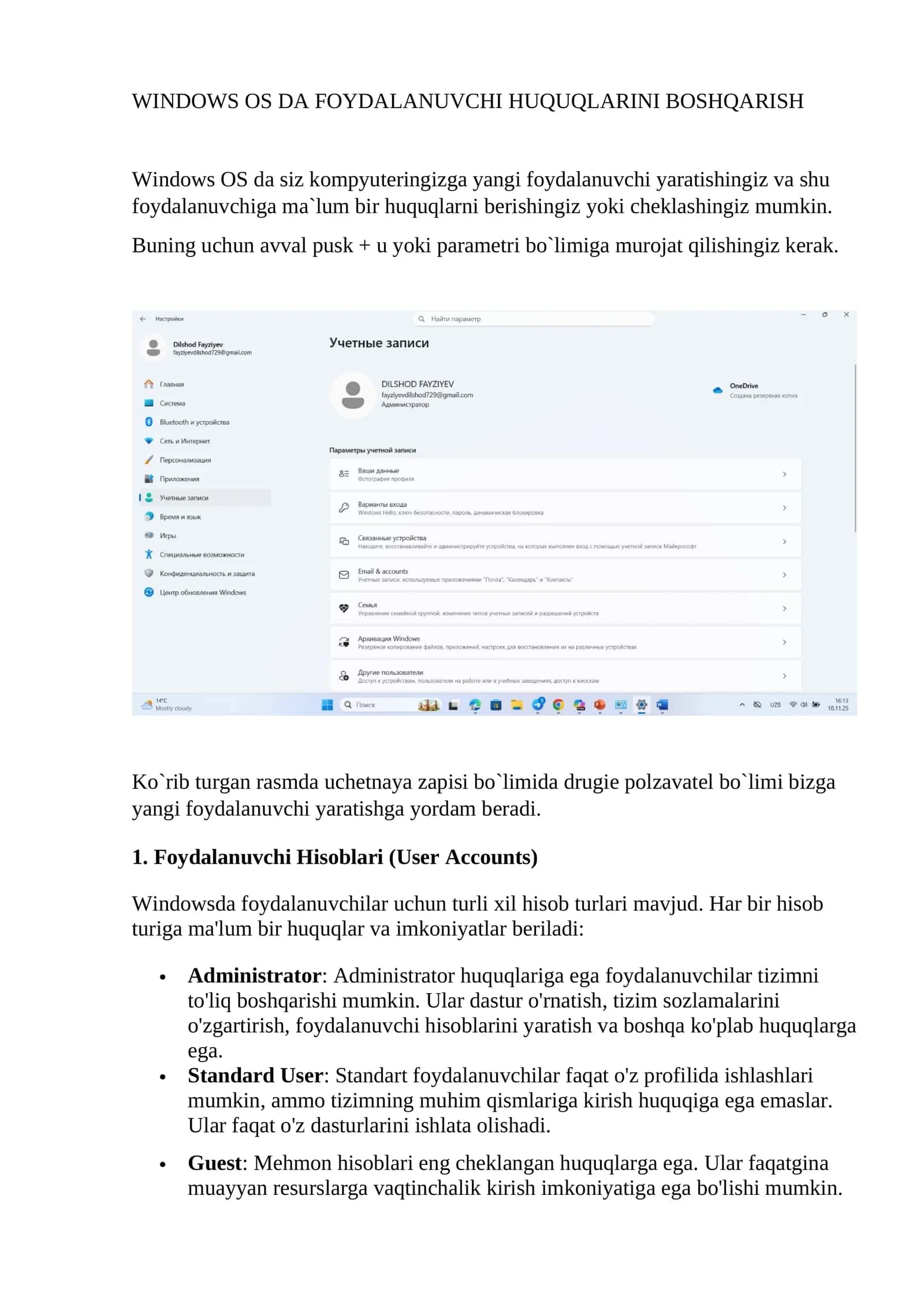 Foydalanuvchi Hisoblari (User Accounts)