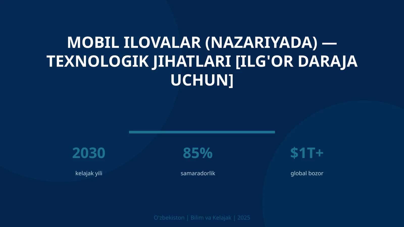 MOBIL ILOVALAR (NAZARIYADA) — TEXNOLOGIK JIHATLARI [ILG'OR DARAJA UCHUN]