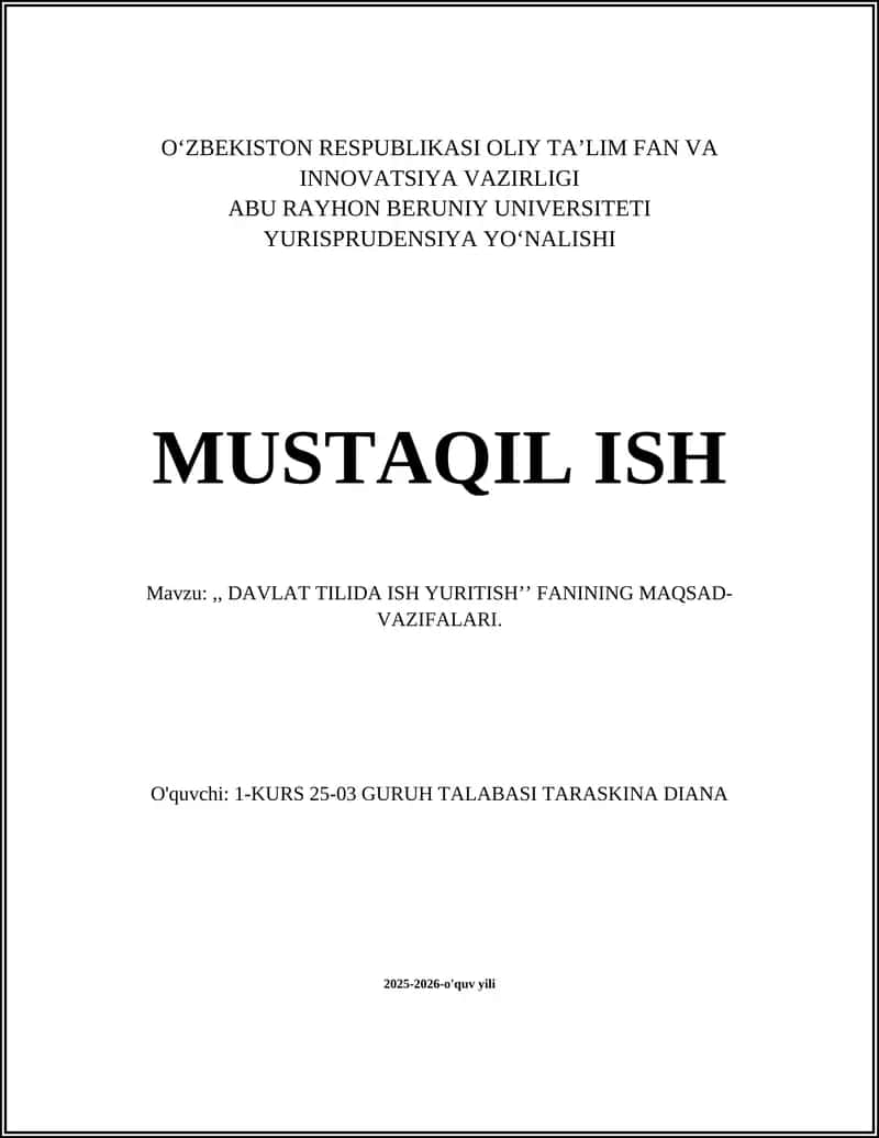 DAVLAT TILIDA ISH YURITISH