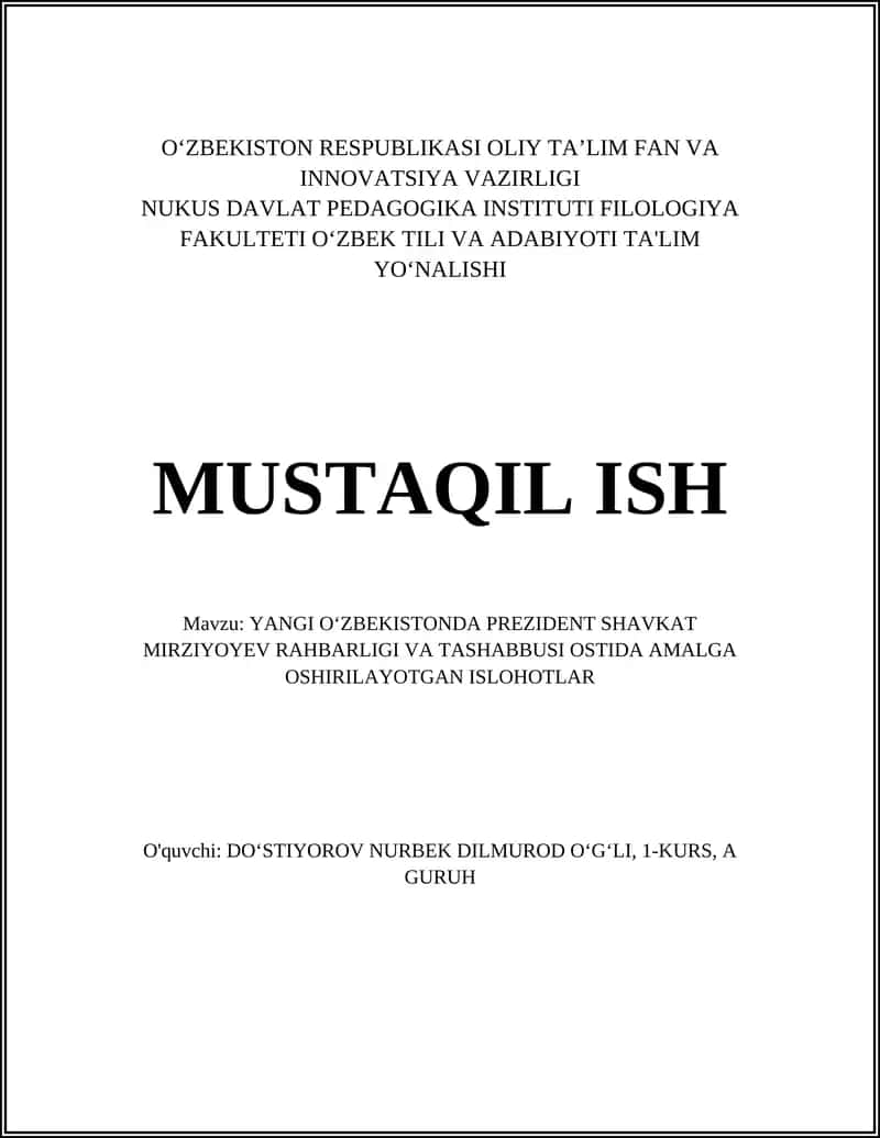 YANGI OʻZBEKISTONDA PREZIDENT SHAVKAT MIRZIYOYEV RAHBARLIGI VA TASHABBUSI OSTIDA AMALGA OSHIRILAYOTGAN ISLOHOTLAR