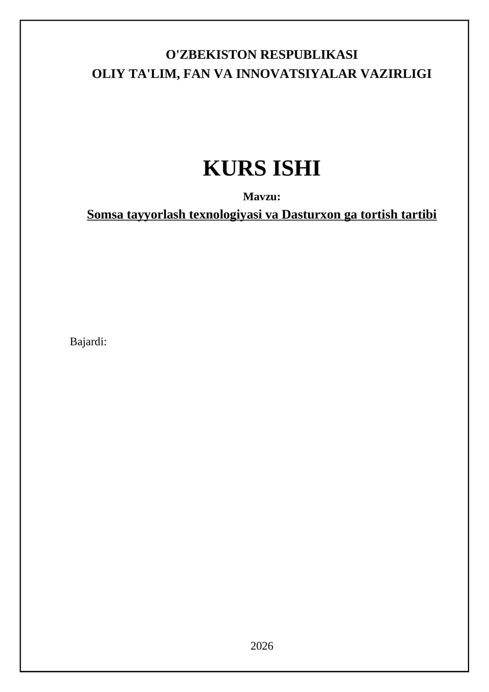 Somsa tayyorlash texnologiyasi va Dasturxon ga tortish tartibi