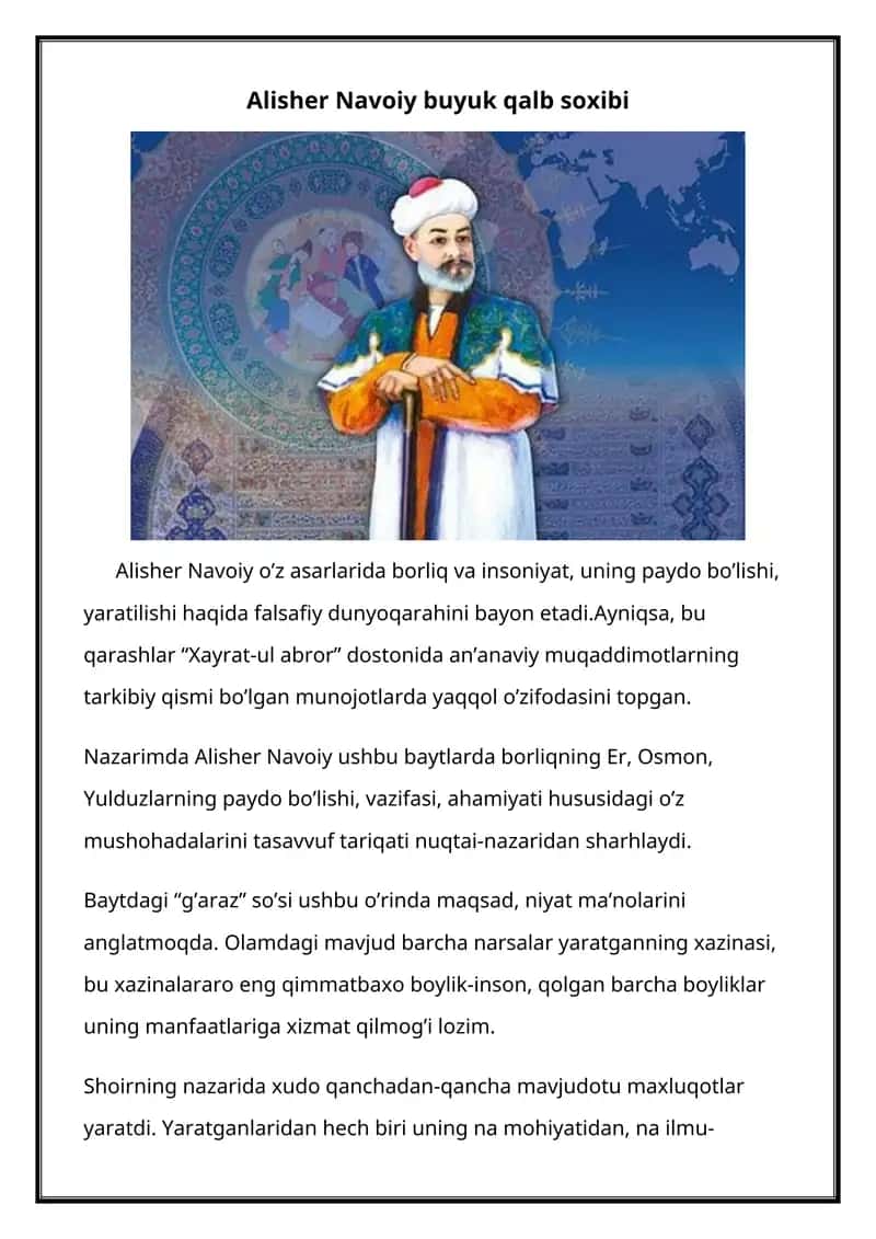 Alisher Navoiy buyuk qalb soxibi