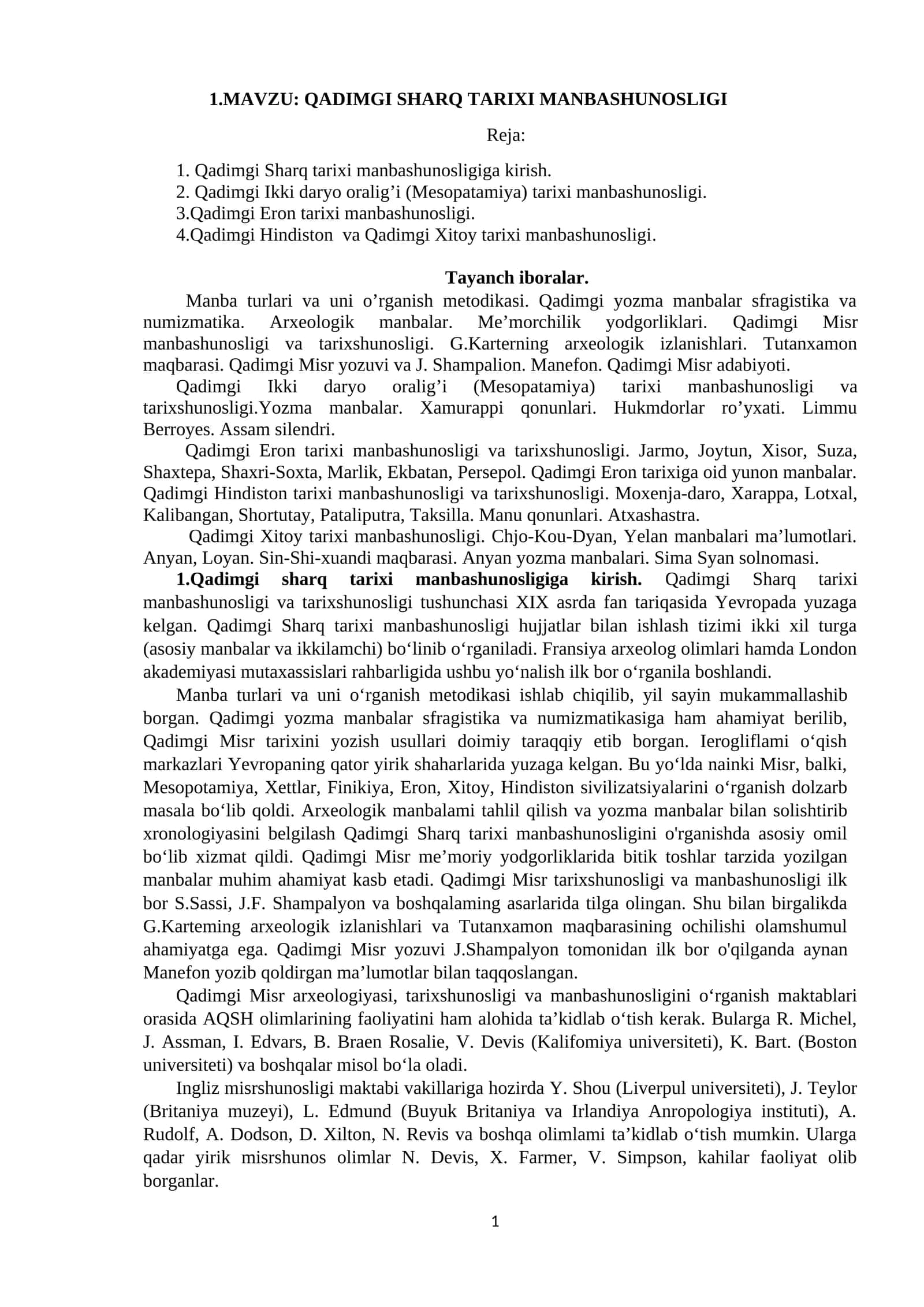 QADIMGI SHARQ TARIXI MANBASHUNOSLIGI
