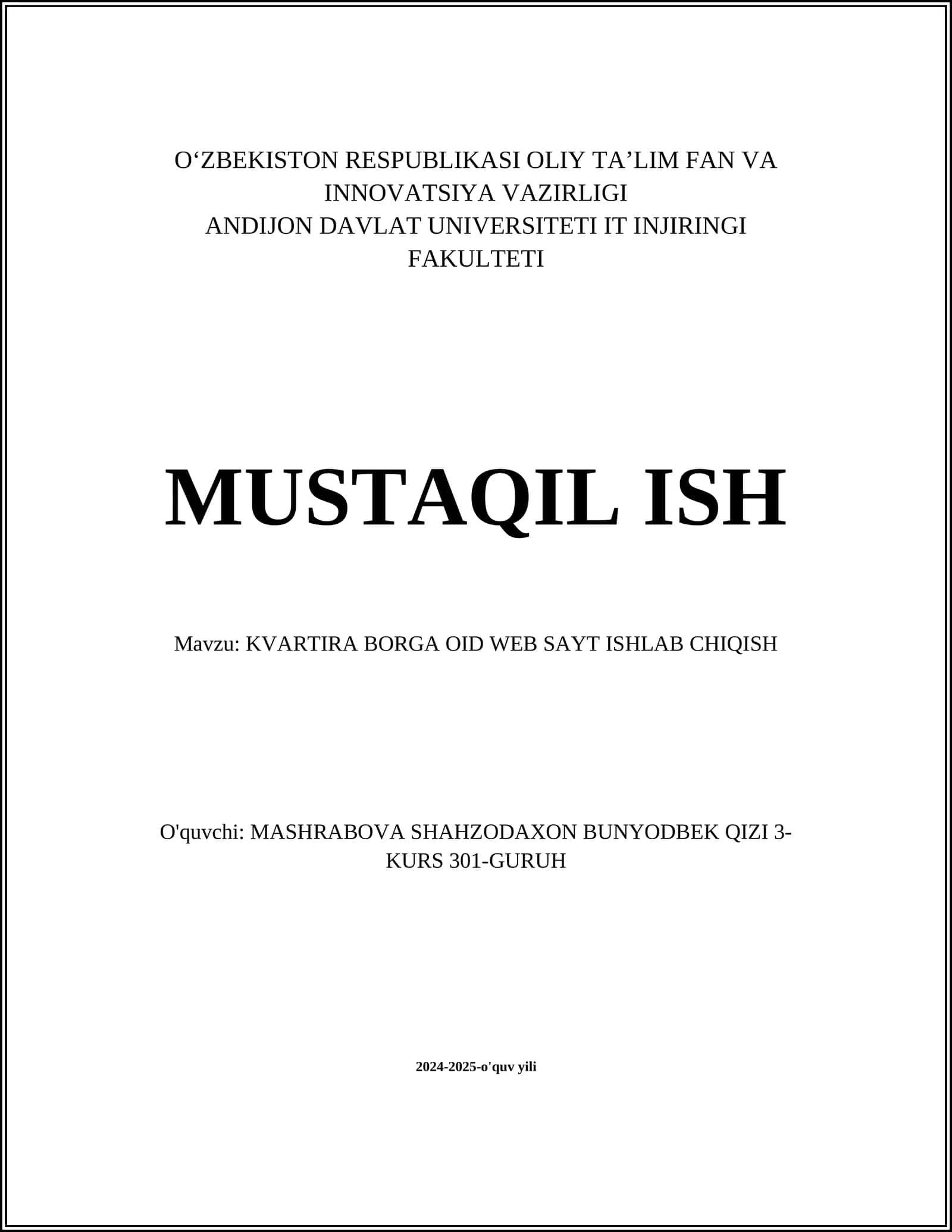 KVARTIRA BORGA OID WEB SAYT ISHLAB CHIQISH