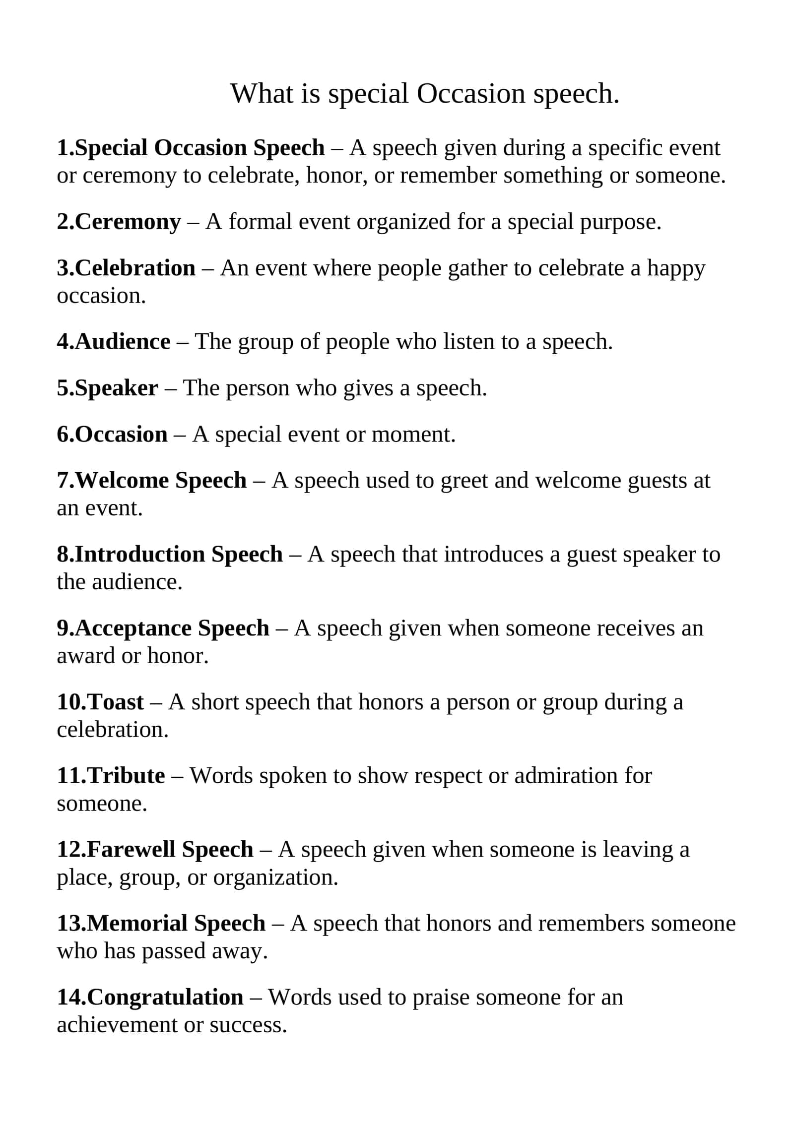 Special Occasion Speech