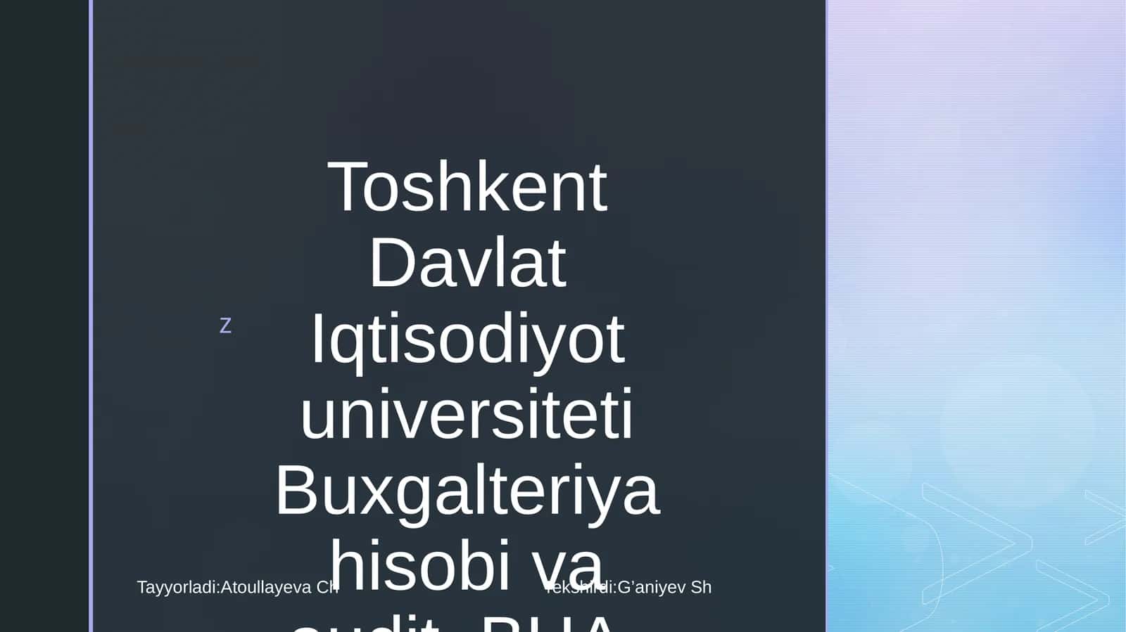 Davlat sektorida buxgalteriya hisobi fanidan “Davlat maqsadli va boshqa budjetdan tashqari jamg’armalari bo’yicha moliyaviy natijalari hisobi“ mavzusida taqdimoti