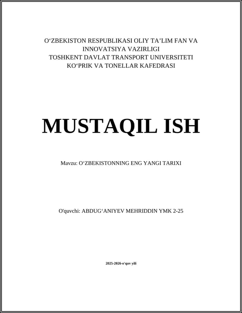 O‘ZBEKISTONNING ENG YANGI TARIXI