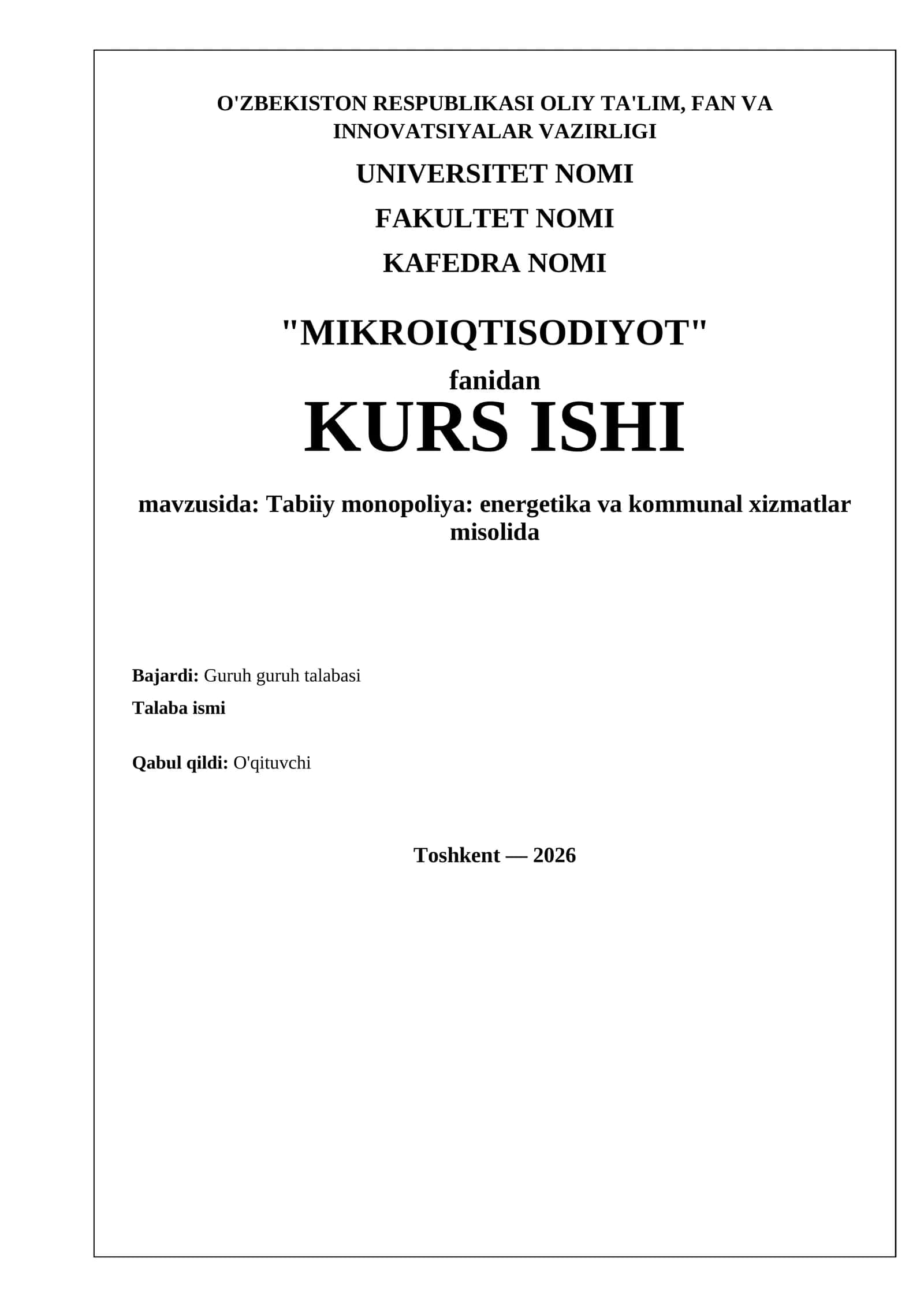 Tabiiy monopoliya: energetika va kommunal xizmatlar misolida