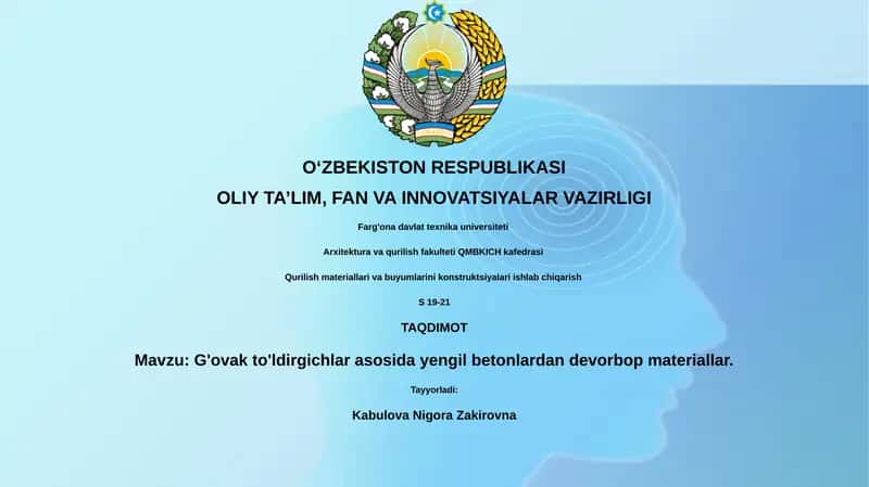G'ovak to'ldirgichlar asosida yengil betonlardan devorbop materiallar
