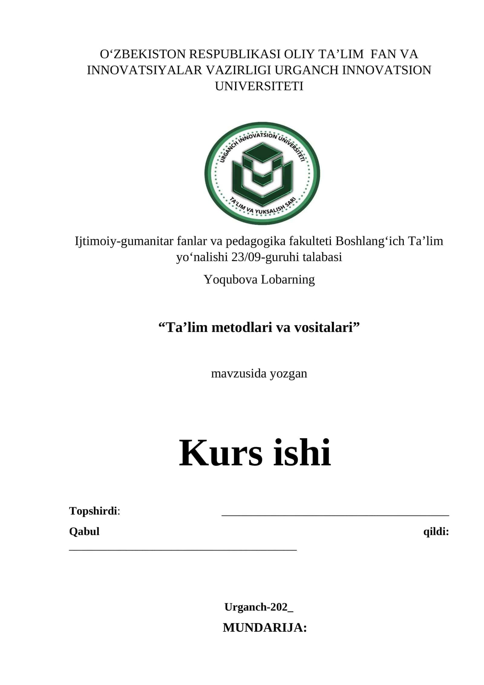 Ta’lim metodlari va vositalari