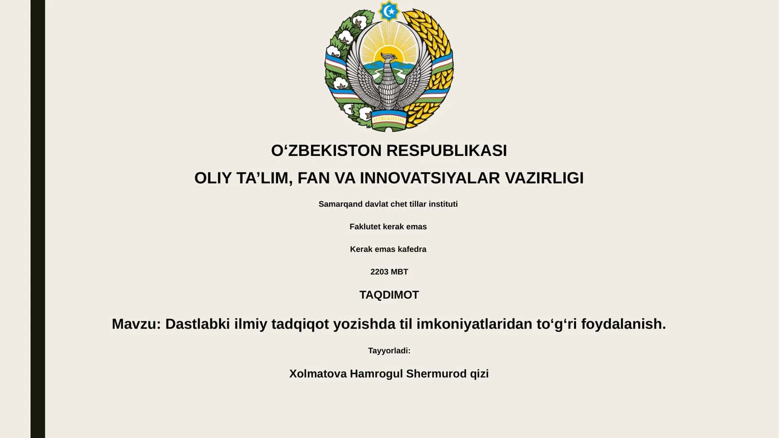 Dastlabki ilmiy tadqiqot yozishda til imkoniyatlaridan to‘g‘ri foydalanish