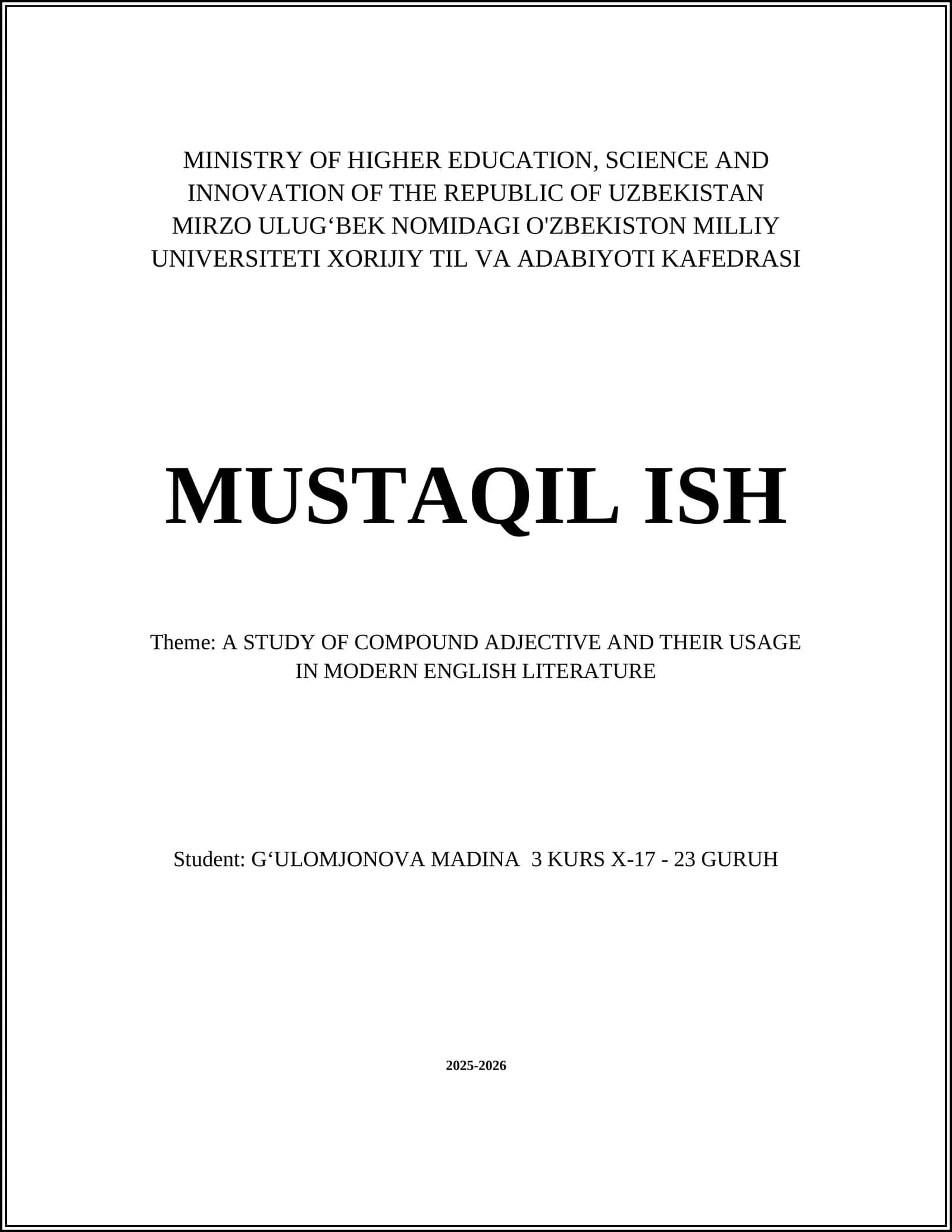A STUDY OF COMPOUND ADJECTIVE AND THEIR USAGE IN MODERN ENGLISH LITERATURE