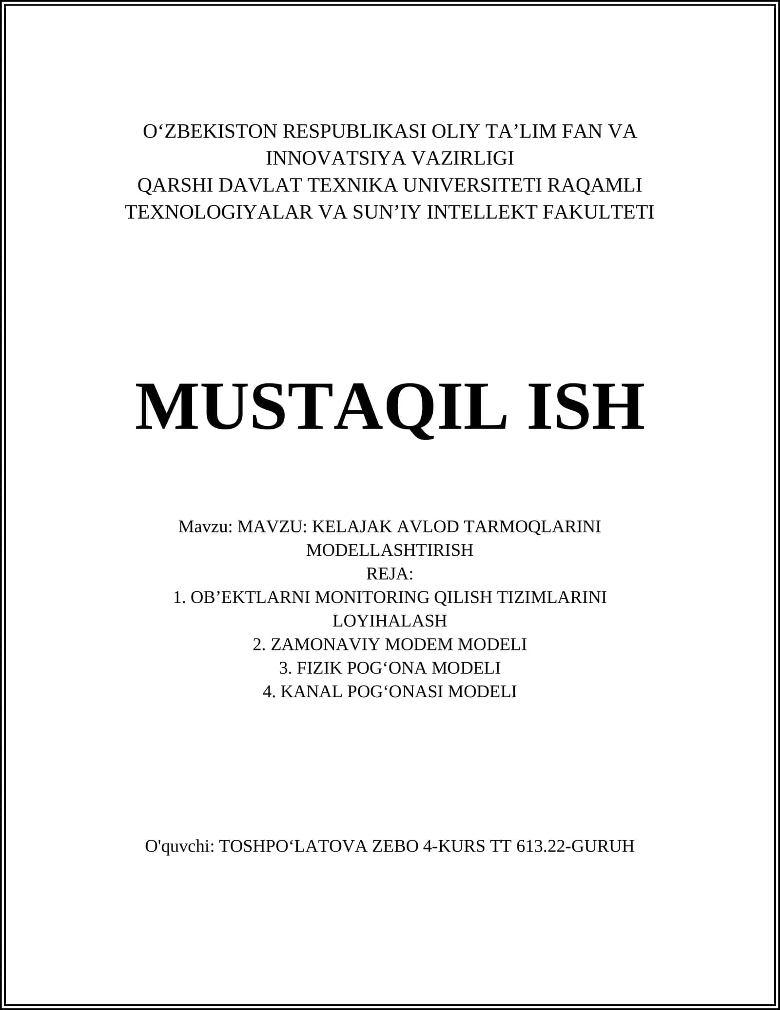 Kelajak Avlod Tarmoqlarini Modellashtirish