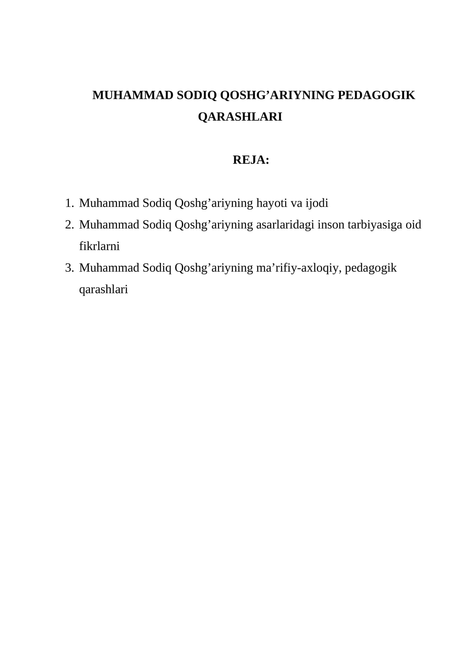 Muhammad Sodiq Qoshg’ariyning Pedagogik Qarashlari