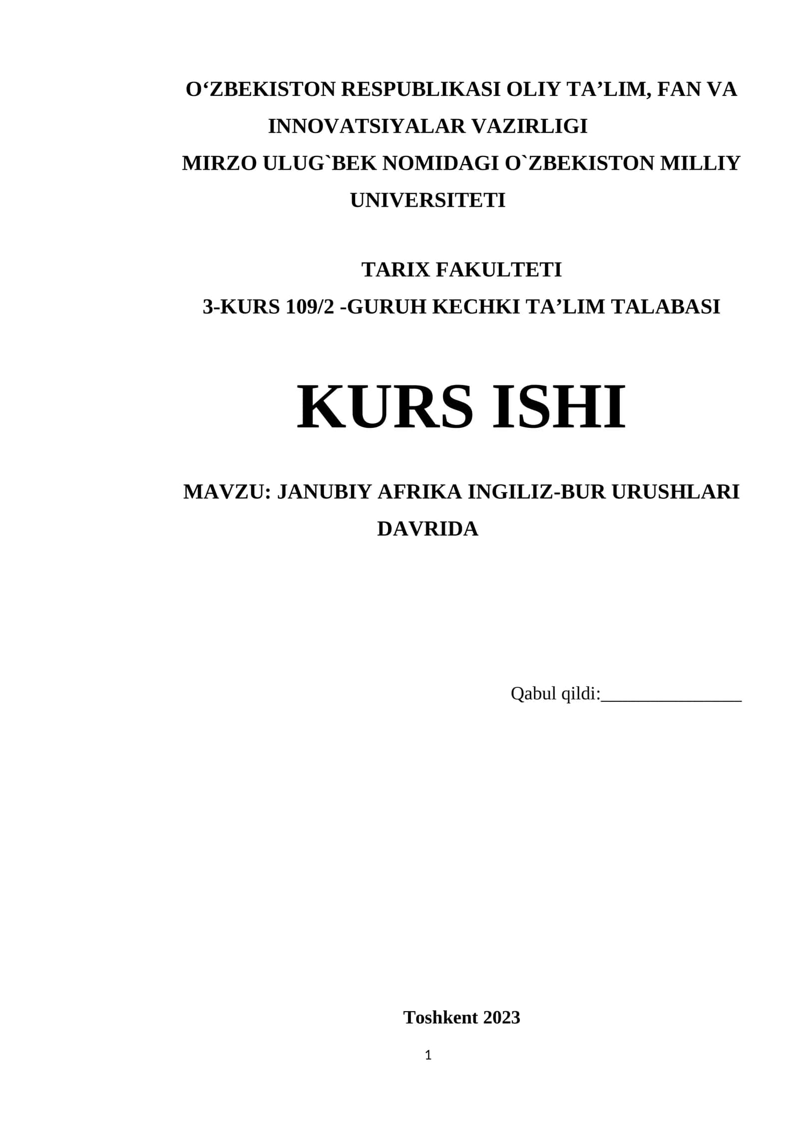 JANUBIY AFRIKA INGILIZ-BUR URUSHLARI DAVRIDA