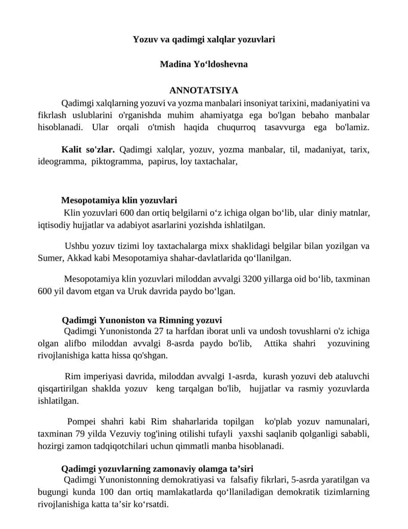 Yozuv va qadimgi xalqlar yozuvlari