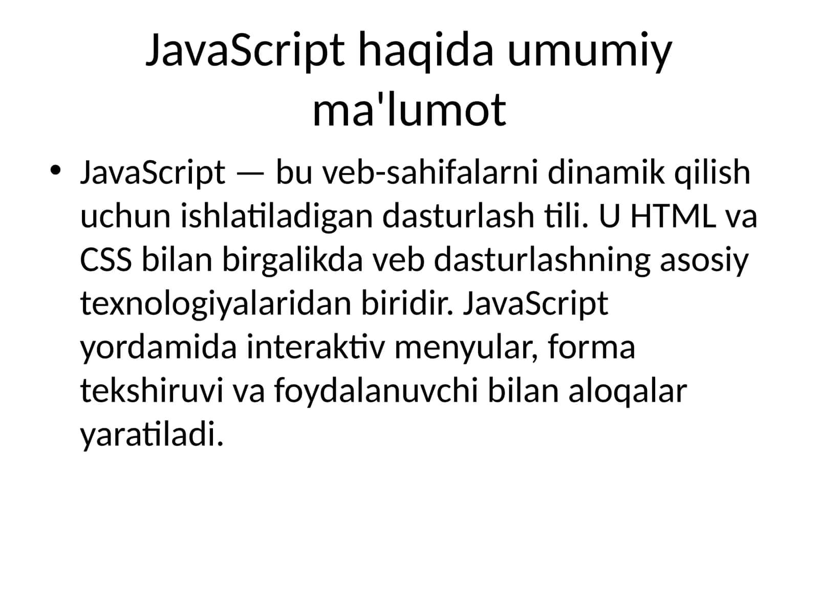 JavaScript haqida umumiy ma'lumot