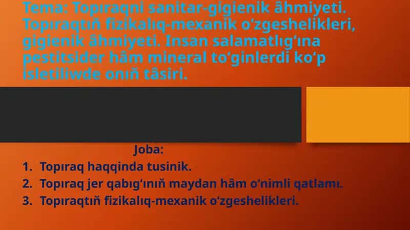 Topıraqni Sanitar-Gigienik Âhmiyeti