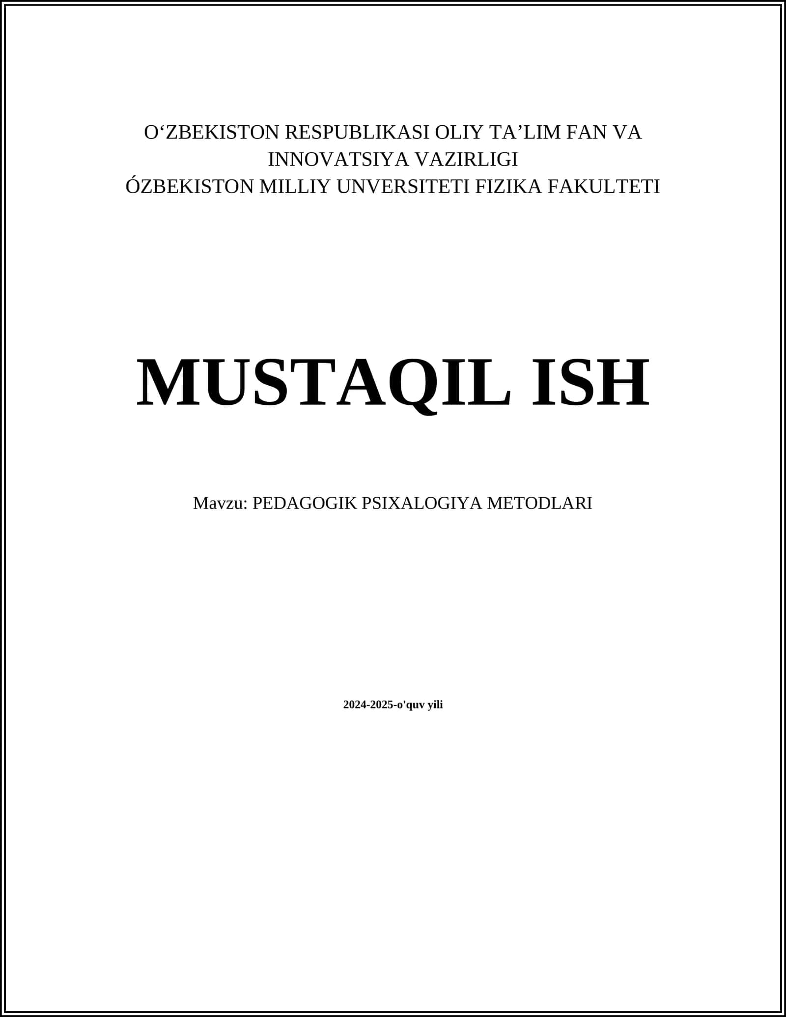 PEDAGOGIK PSIXALOGIYA METODLARI