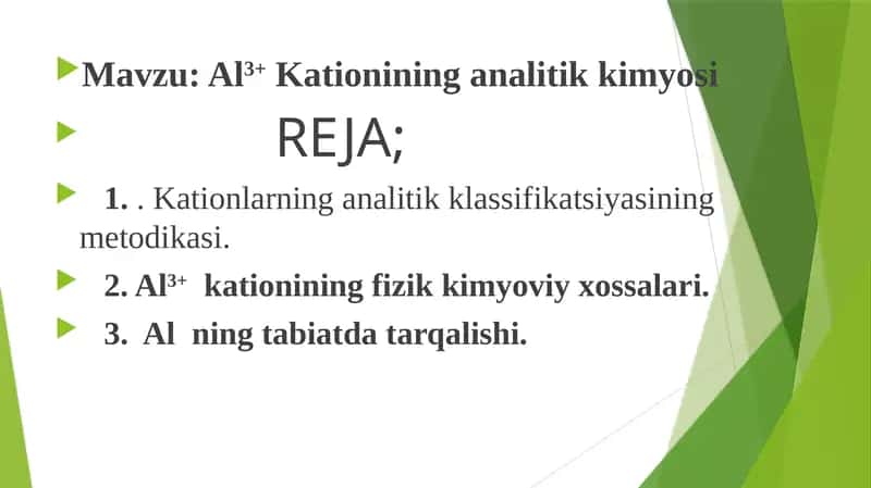 Al3+ Kationining analitik kimyosi