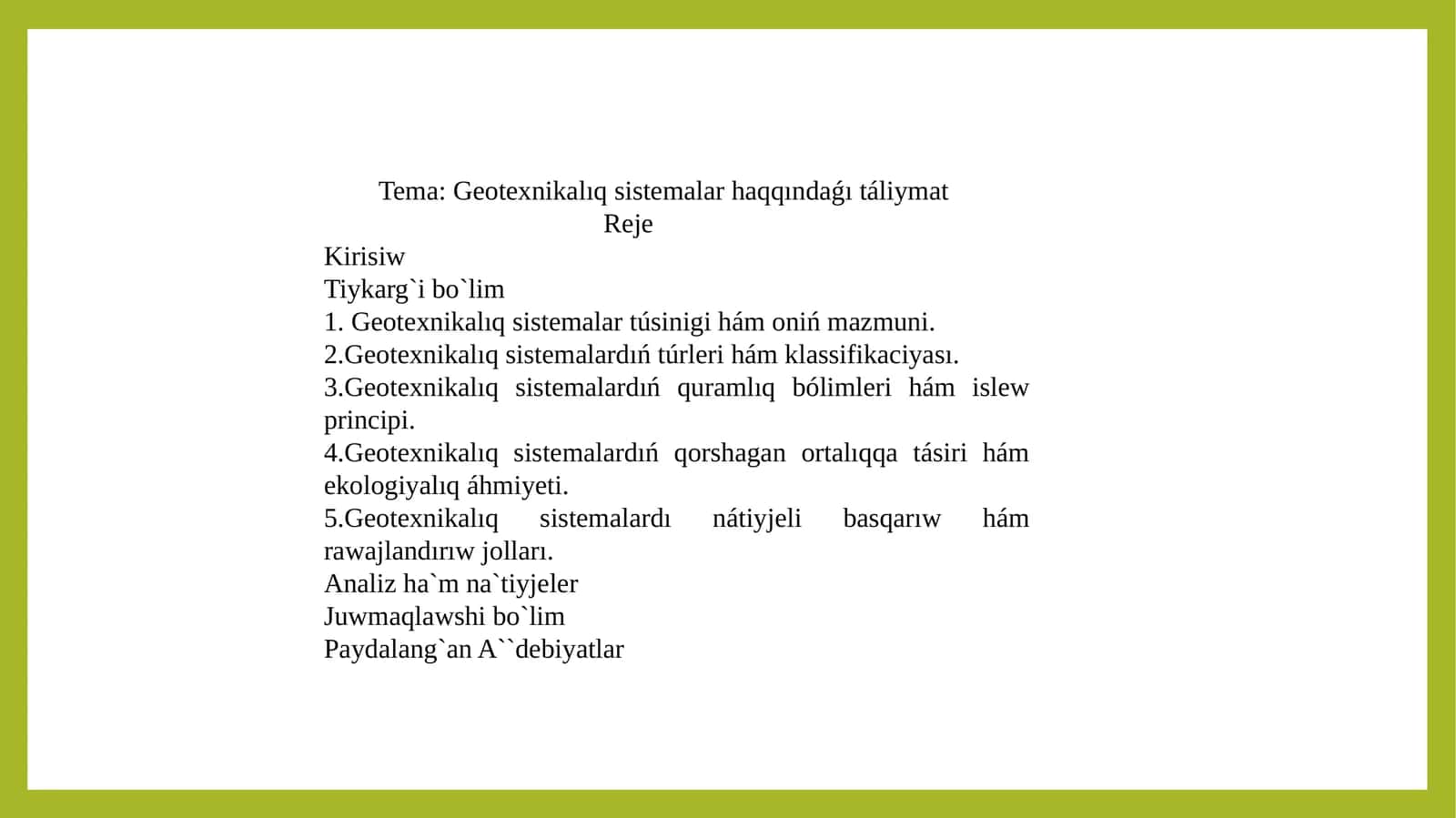 Geotexnikalıq sistemalar haqqındaǵı táliymat