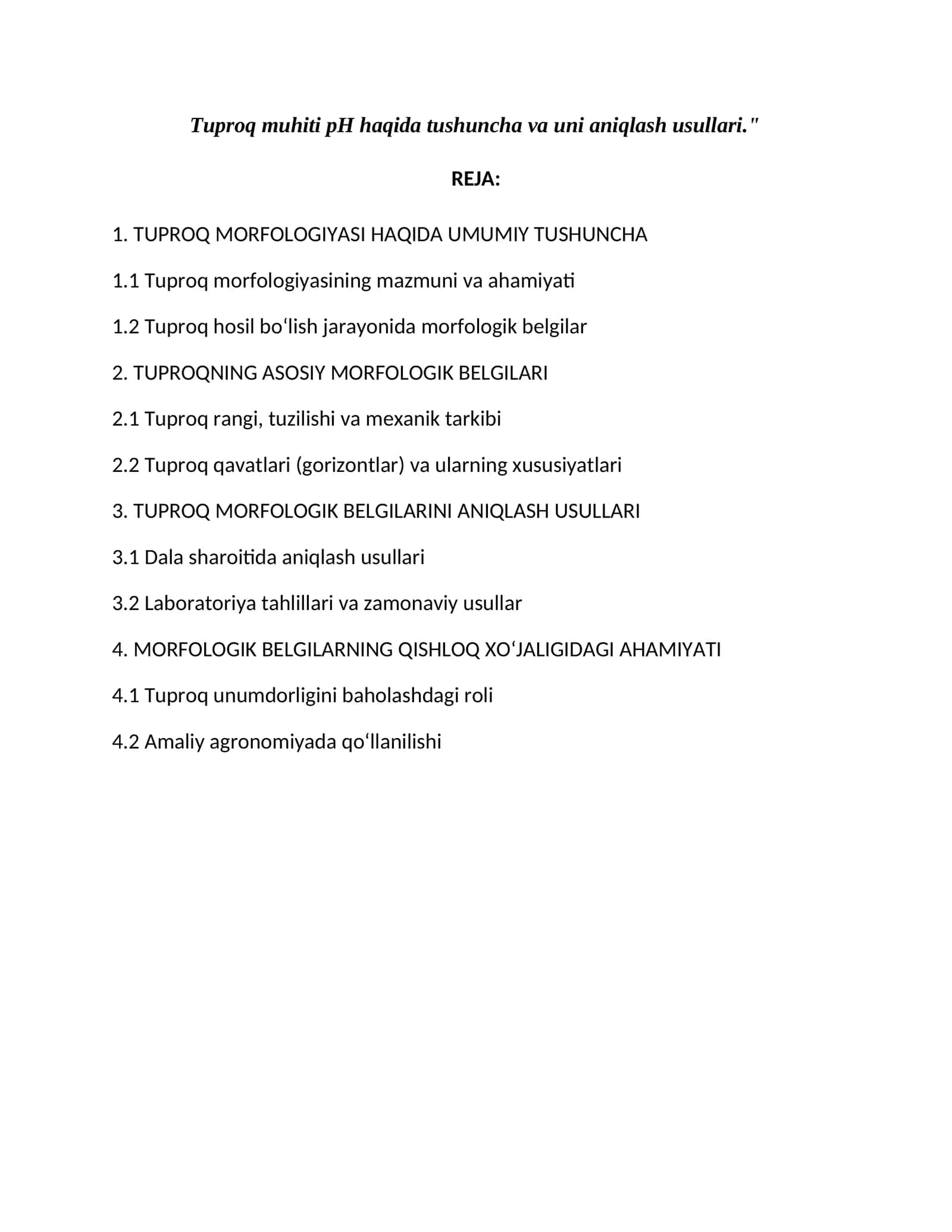 Tuproq muhiti pH haqida tushuncha va uni aniqlash usullari