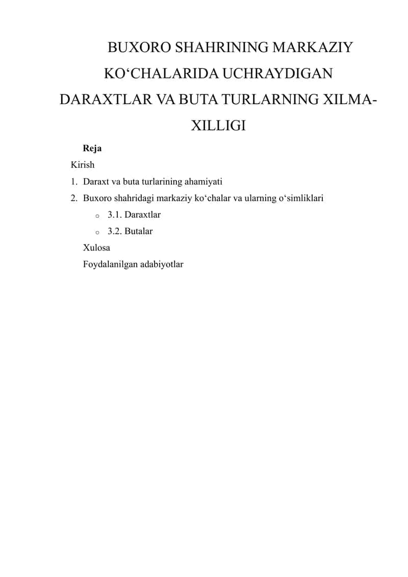 Daraxtlar va Buta Turlarning Xilma-Xilligi