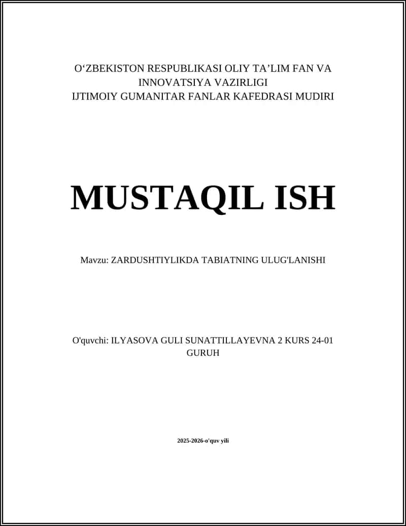 ZARDUSHTIYLIKDA TABIATNING ULUG'LANISHI