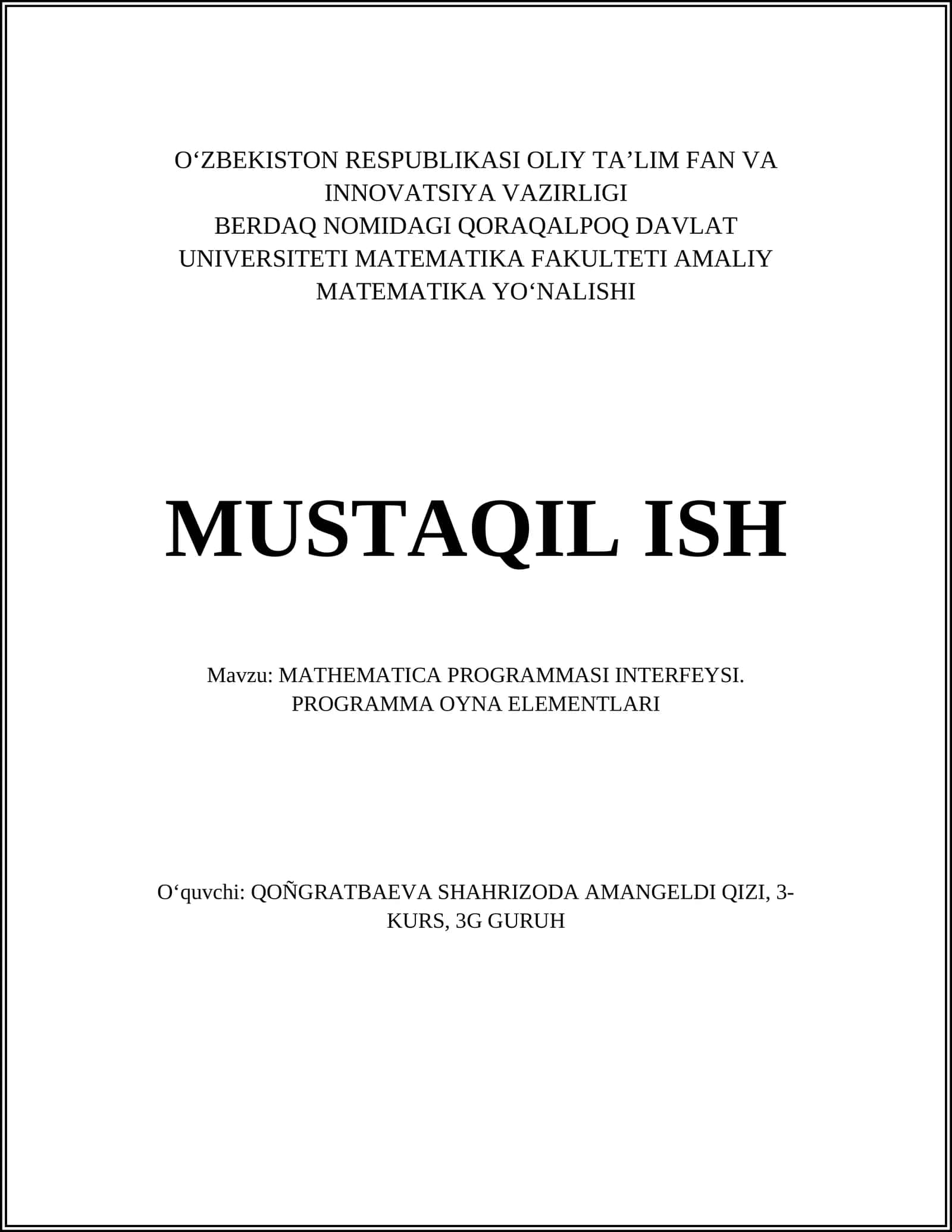 MATEMATICA PROGRAMMASI INTERFEYSI