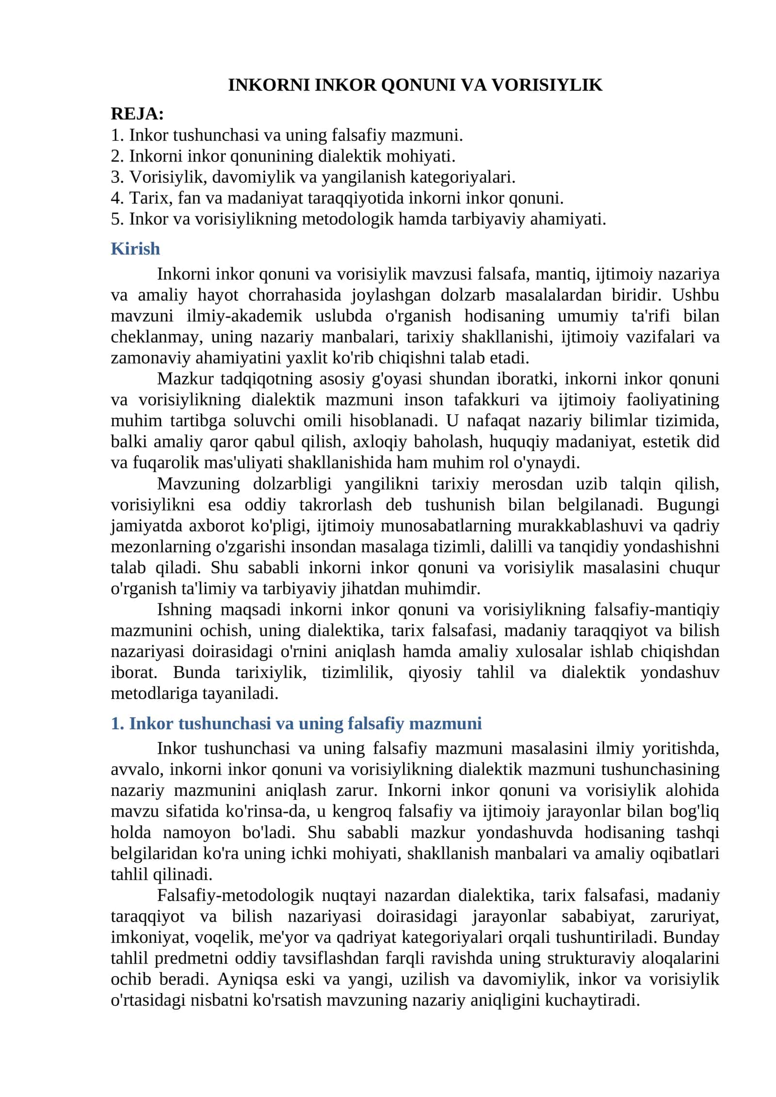 INKORNI INKOR QONUNI VA VORISIYLIK