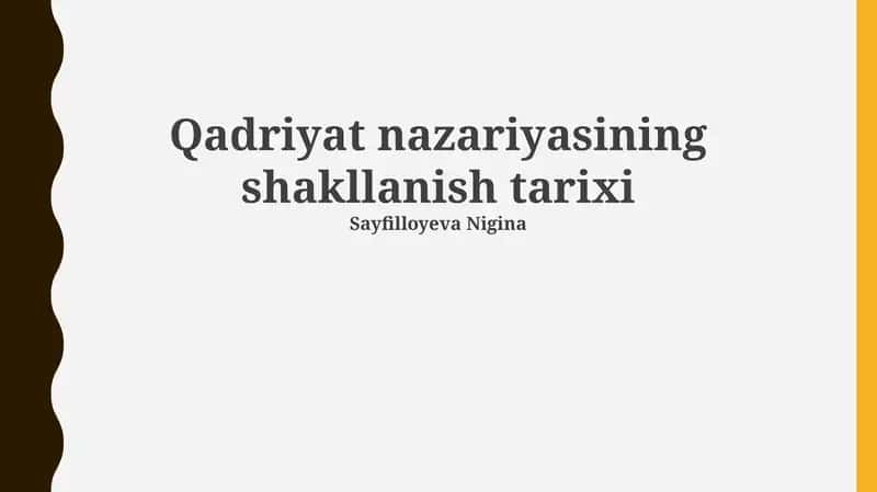Qadriyat nazariyasining shakllanish tarixi