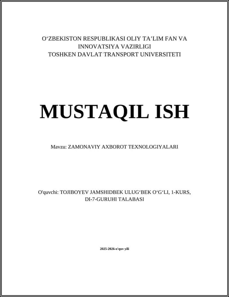 ZAMONAVIY AXBOROT TEXNOLOGIYALARI