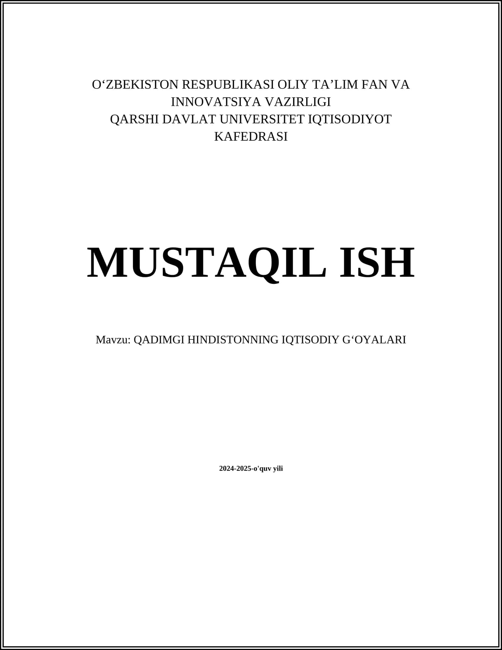 QADIMGI HINDISTONNING IQTISODIY G‘OYALARI
