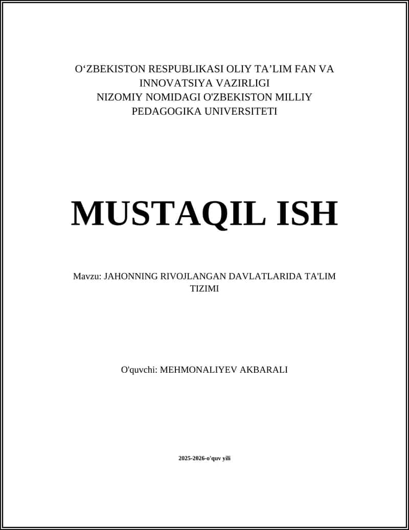 JAHONNING RIVOJLANGAN DAVLATLARIDA TA'LIM TIZIMI