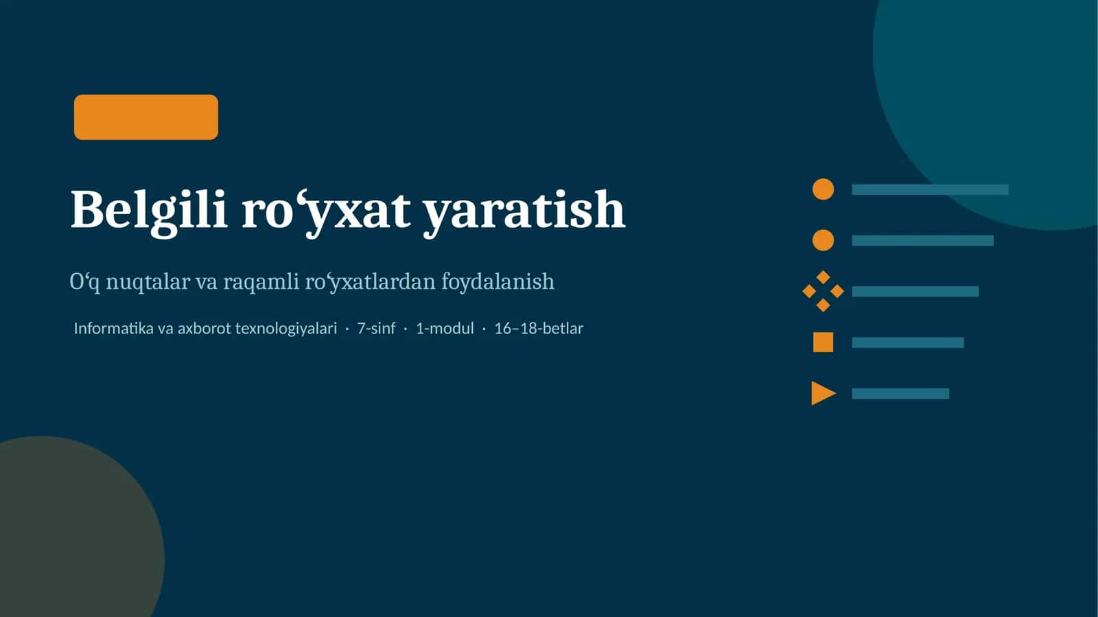 Belgili roʻyxat yaratish