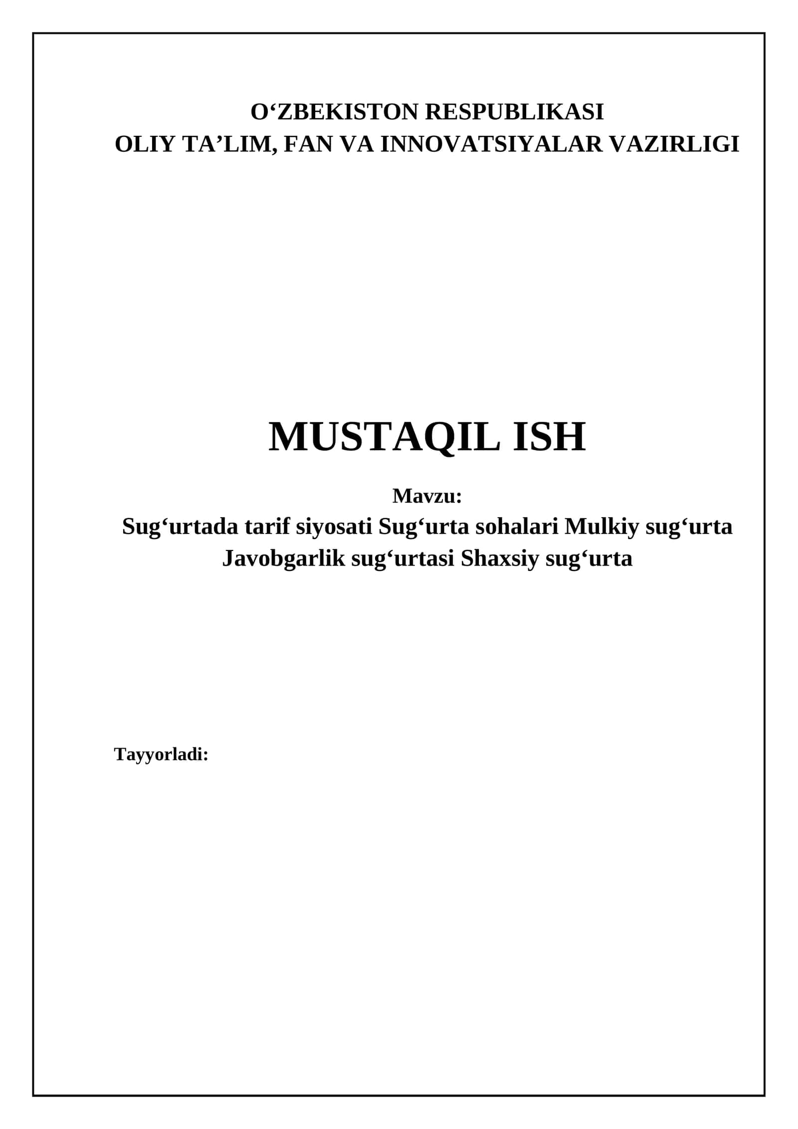 Sug'urta tarif siyosatining asoslari