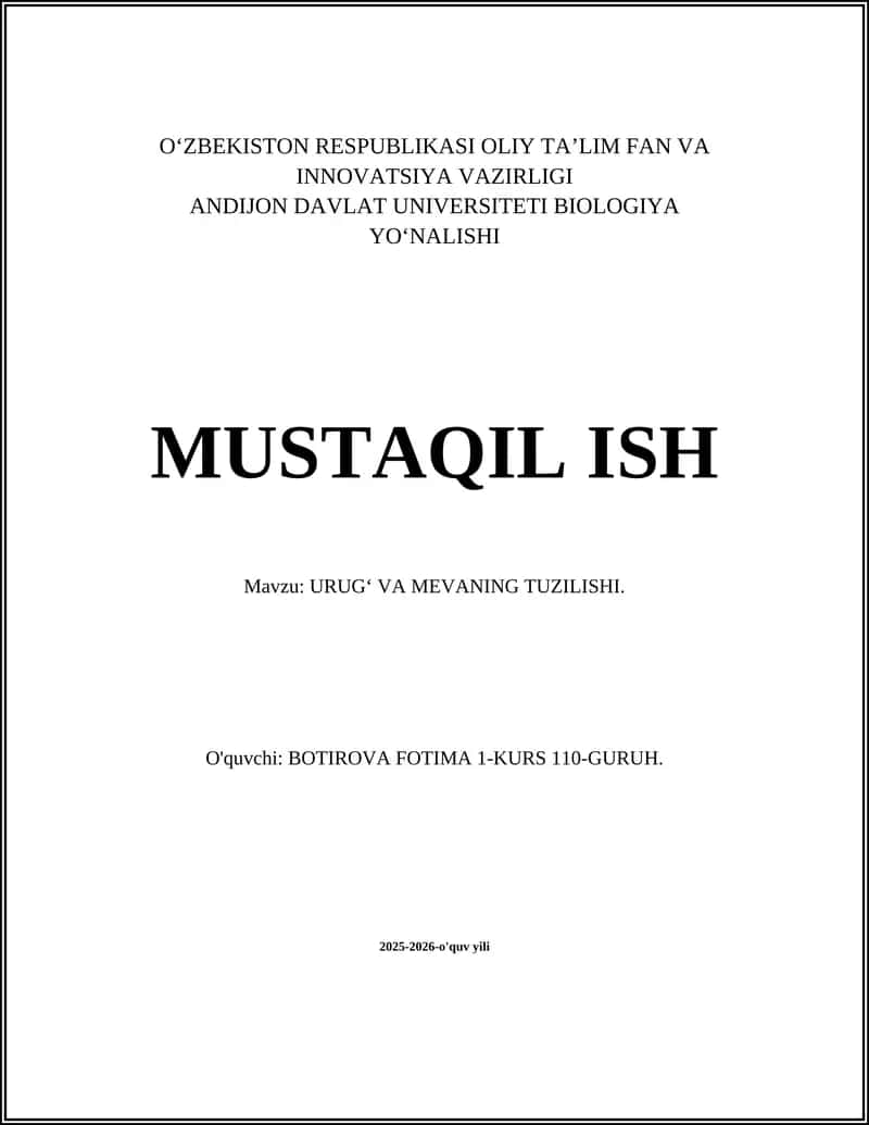 Urug‘ va Mevaning Tuzilishi