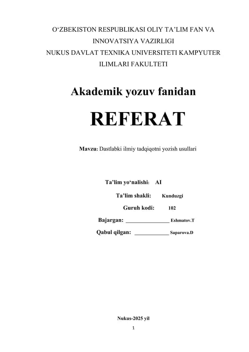 Dastlabki ilmiy tadqiqotni yozish usullari