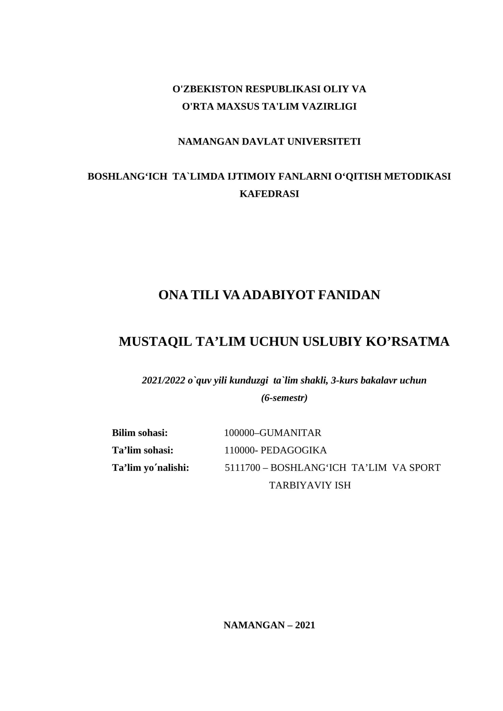 Ona Tili va Adabiyot Fanidan Mustaqil Ta’lim Uchun Uslubi Ko'rsatma
