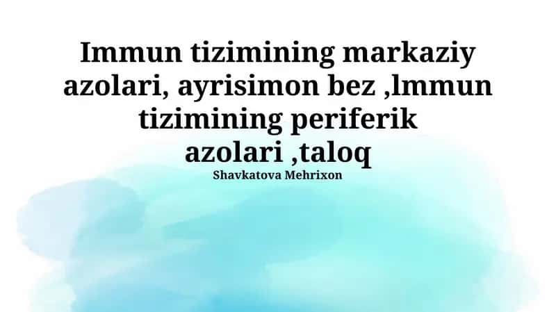 Immunitet Sistemining Periferik Organlari: Taloq