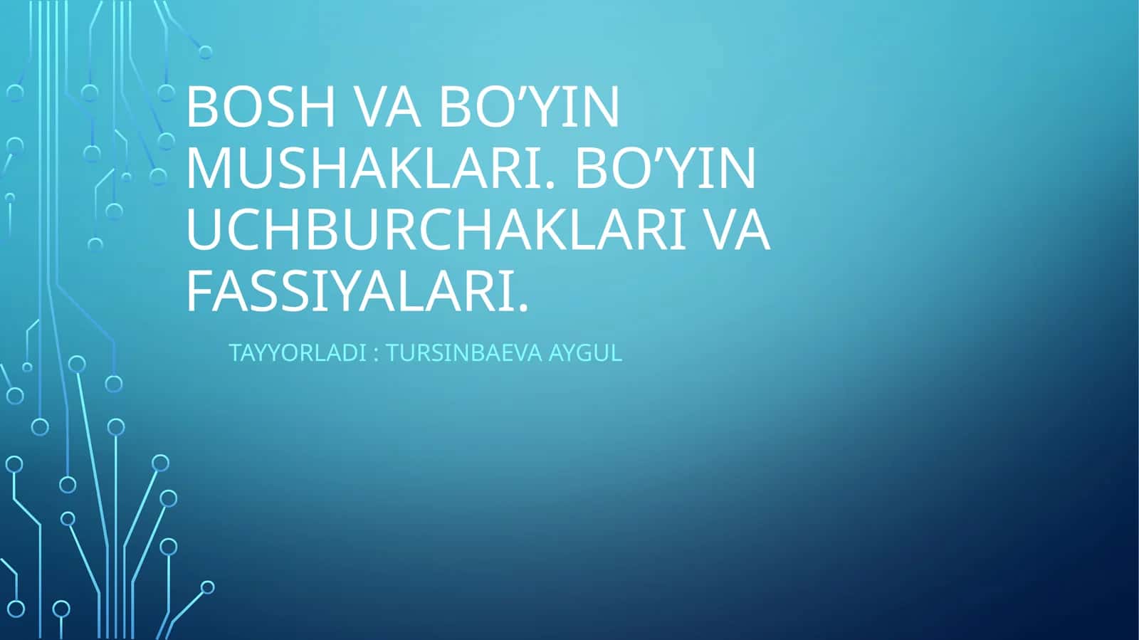 Bosh va bo’yin mushaklari. Bo’yin uchburchaklari va fassiyalari